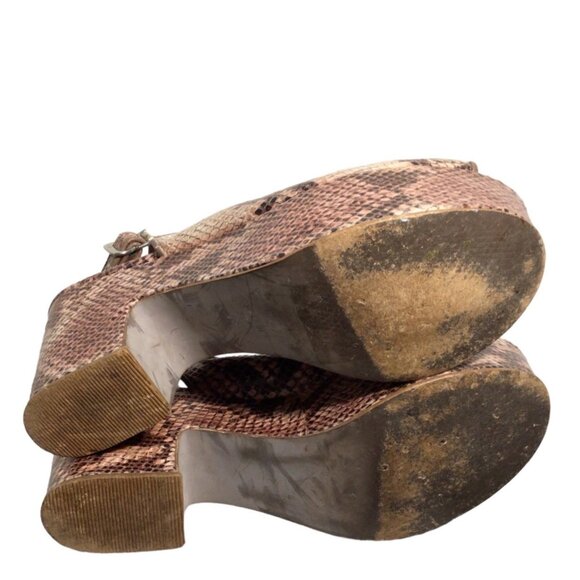 KURT GEIGER 8.5 39 Snake Print Leather Platform Sandals Ankle Strap Peep Toe - Picture 8 of 11